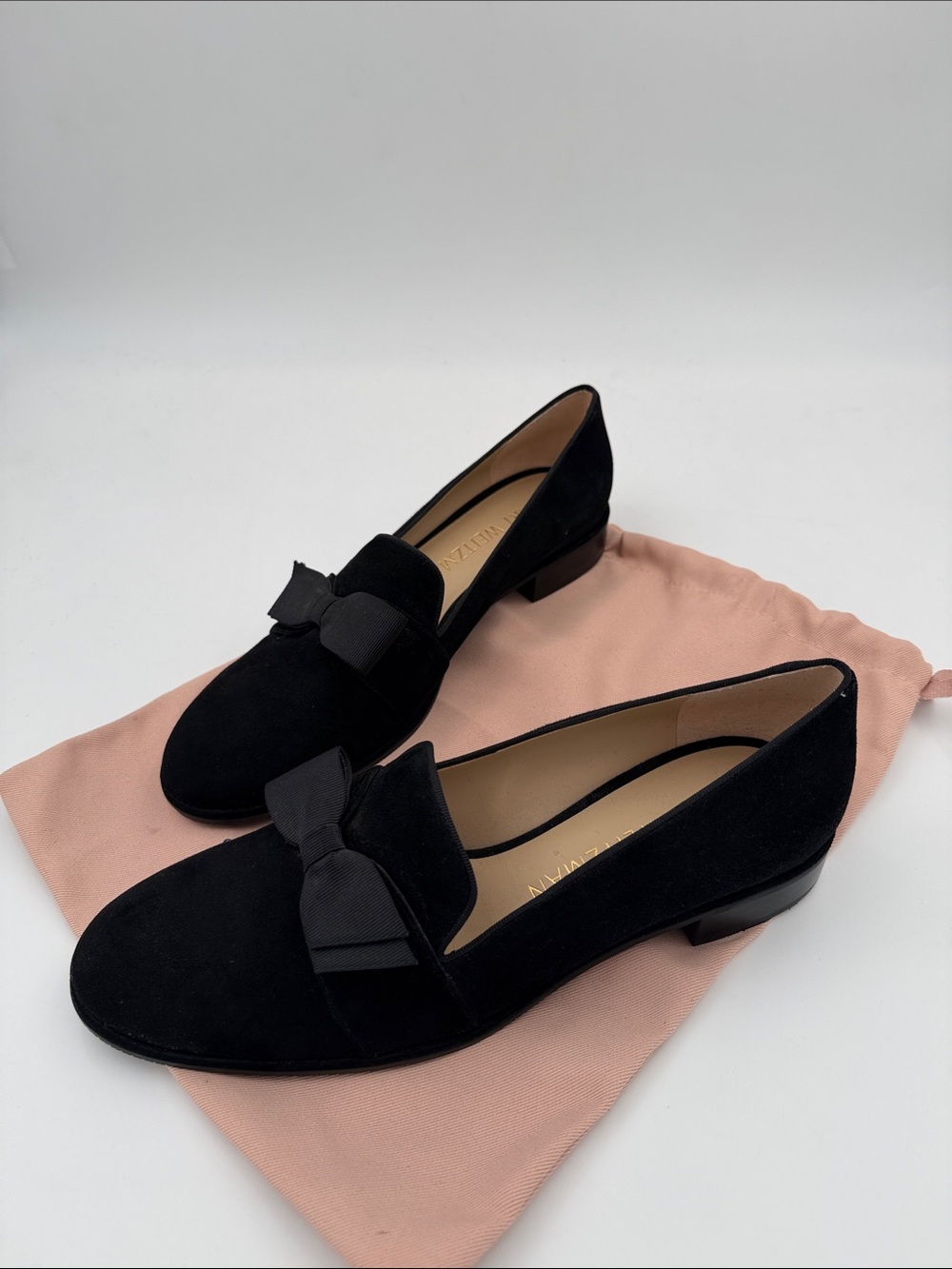 Stuart Weitzman Black Suede Bow Loafers Flats – Never Worn